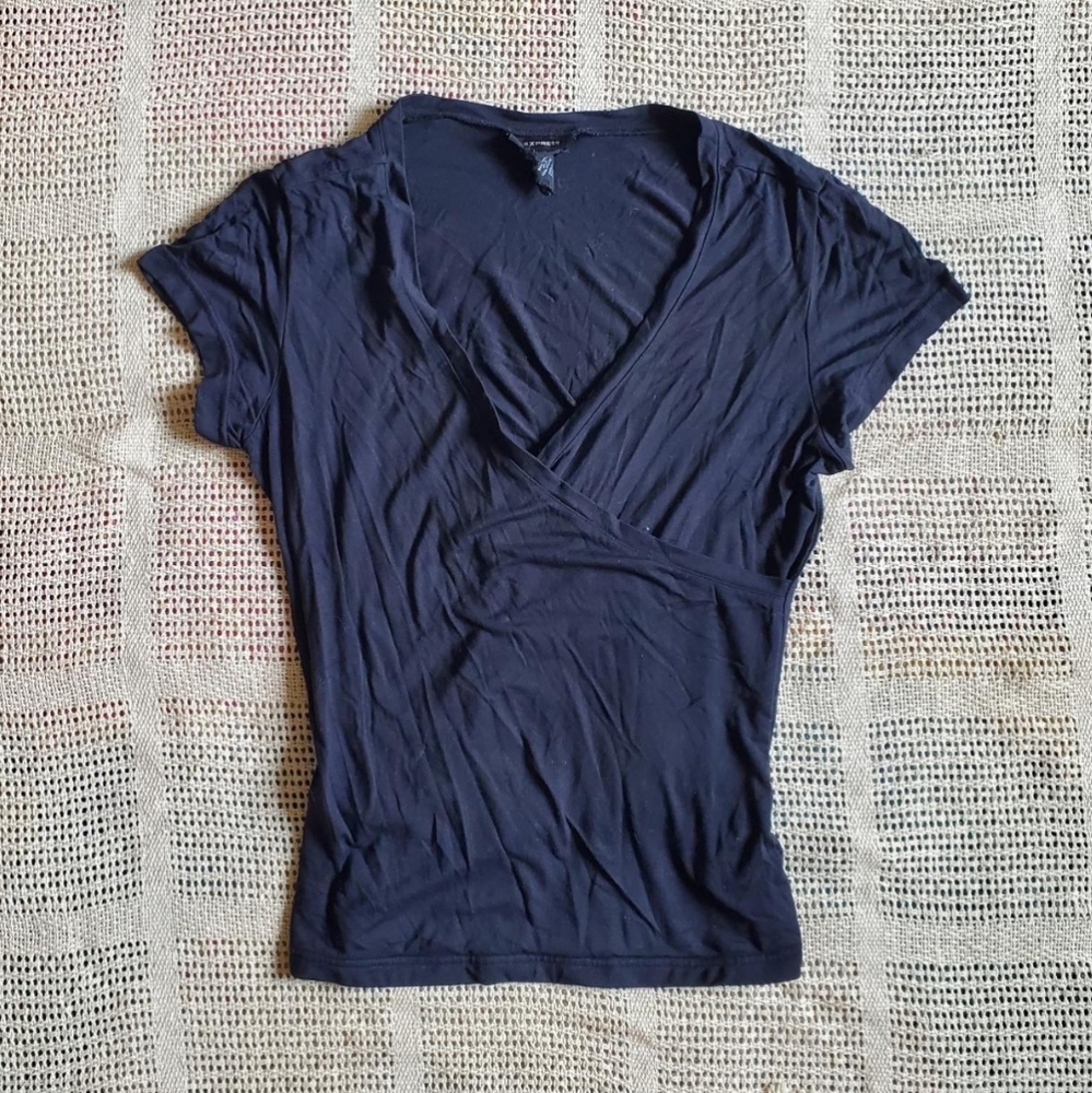Black EXPRESS Stretchy V Neck Wrap Top